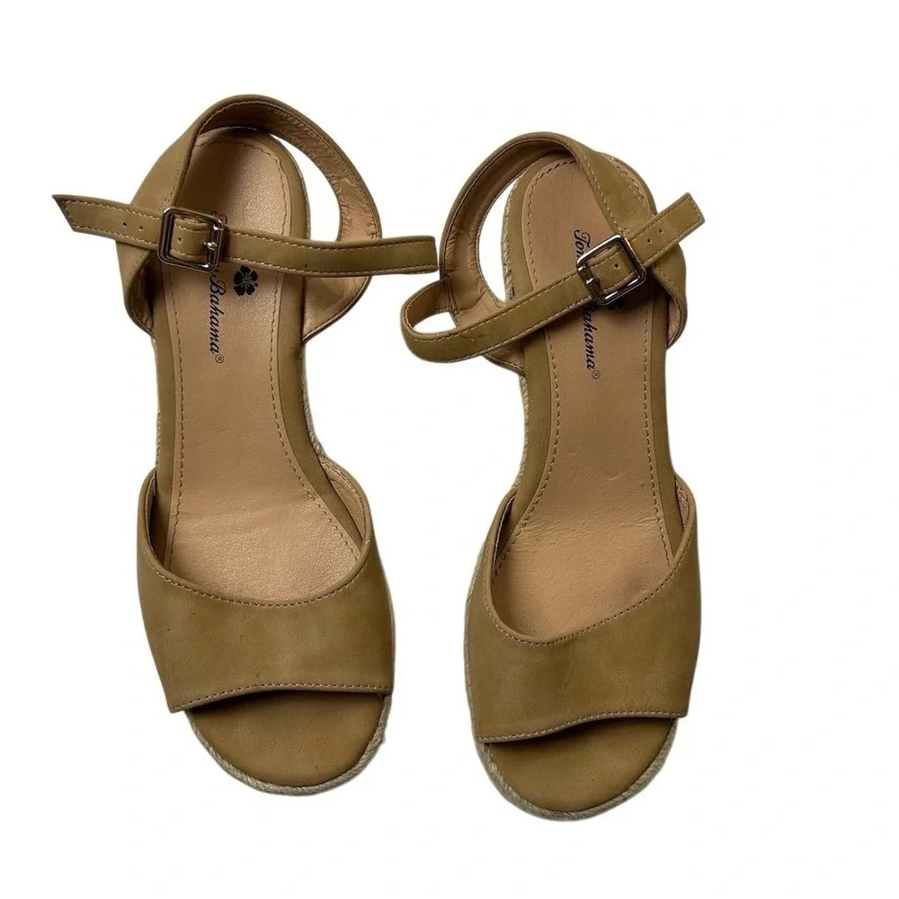 Tommy Bahama Caisy Tan Nubuck Wedge Espadrilles Sandals Size‎ 8.5